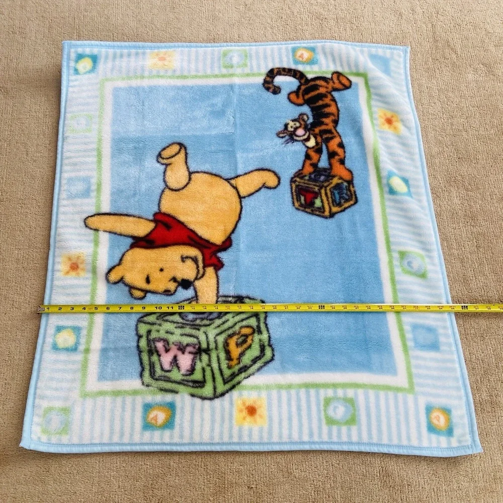 Vintage Disney Winnie the Pooh Tigger Blocks Blue Plush Baby Blanket Lovey Minky
